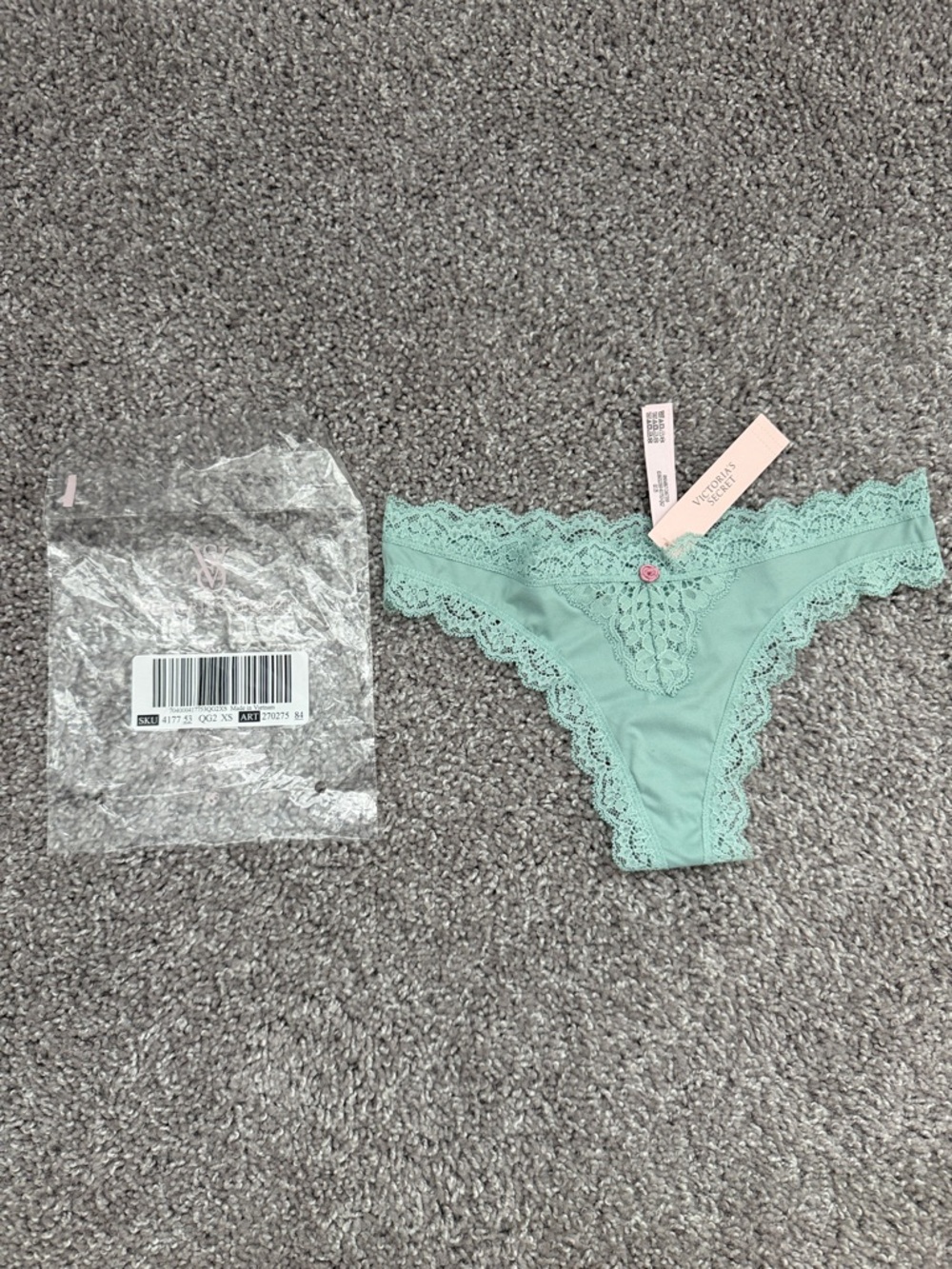 Victoria's Secret Mint Lace Thong Panty with Scalloped Trim